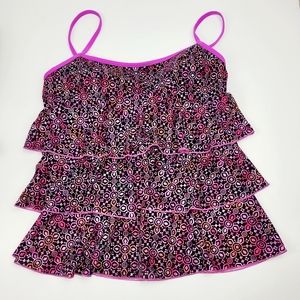 Fit 4u Pink Red Black Tankini Top Size 12